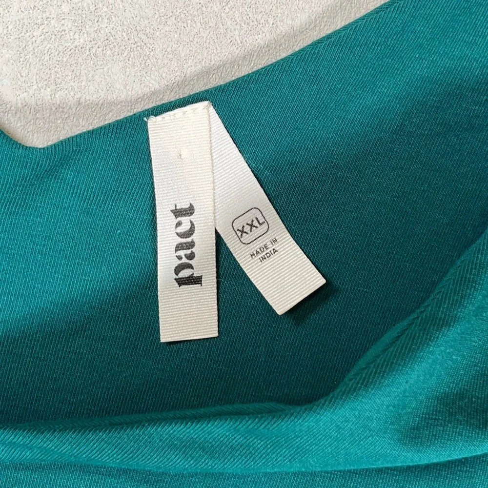 Pact Fit and Flare Dress Women XXL Teal Green Organic Cotton 3/4 Sleeve V-Neck - Picture 3 of 8